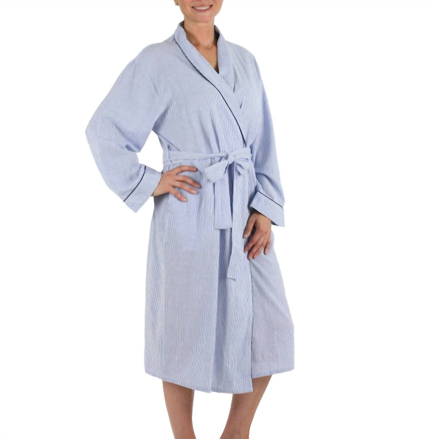 Needham Lane - Striped Seersucker Cotton Robe