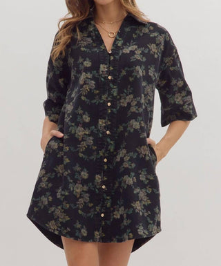 Entro - Floral Half Sleeve Button Mini Dress