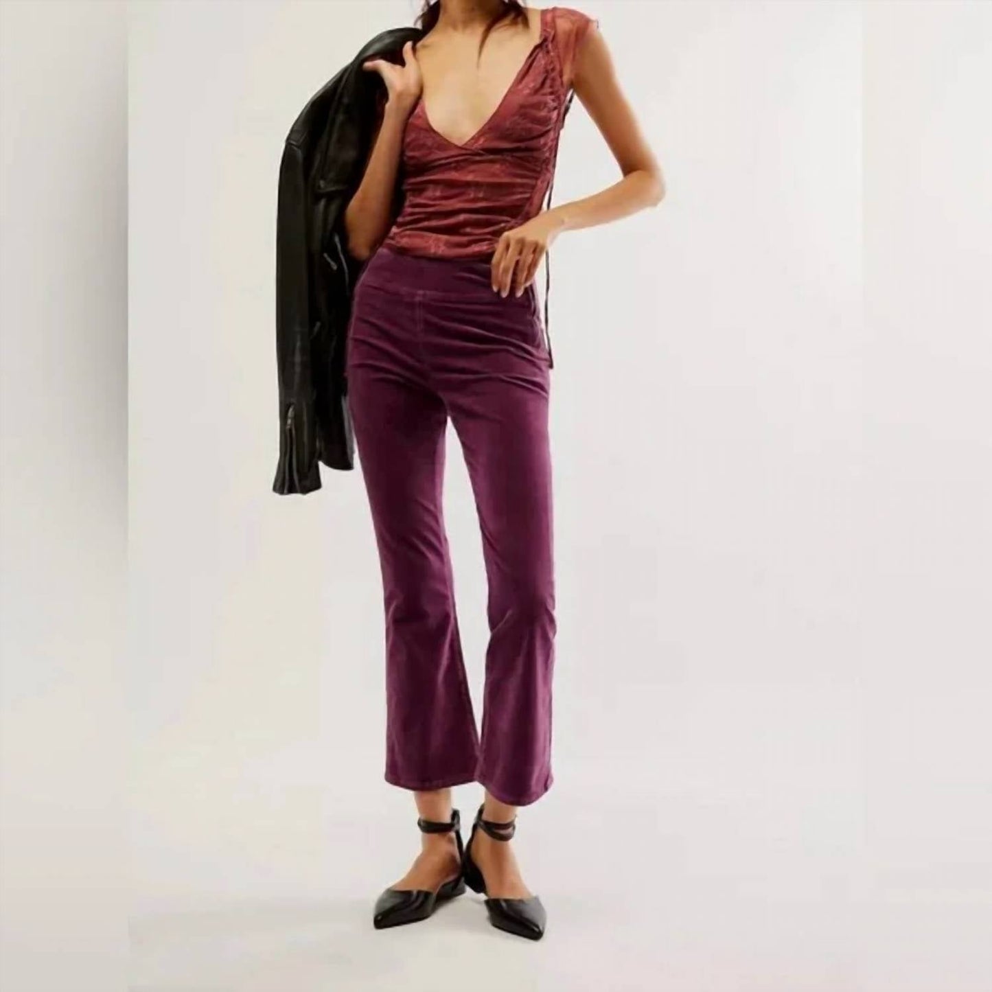 Free People - In My Feelings Velvet Crop Slim Flare Pants