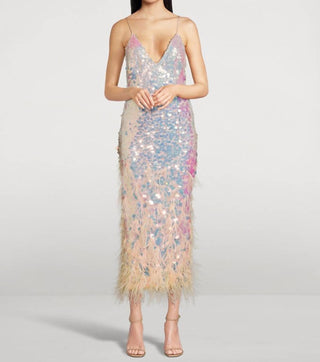Loveshackfancy - Miriana Feather-trimmed Sequin Slip Midi Dress