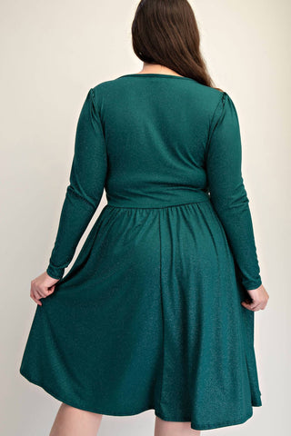 The Curve La - Plus Size Glitter Knit Flare Dress With Bow Details