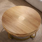 Modern Round Coffee Table with Wooden Carving Pattern and Metal Legs