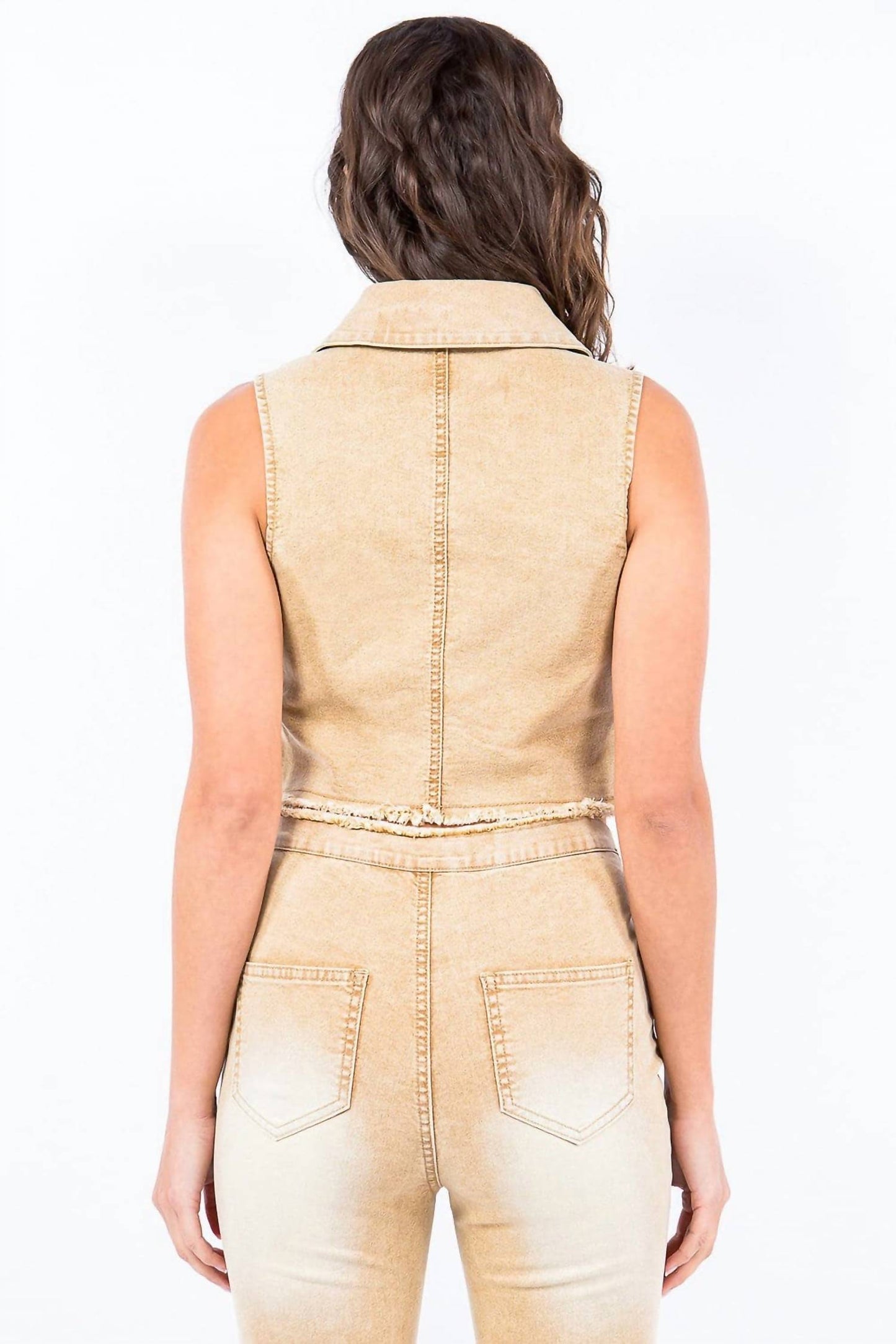 American Bazi - Zip Up Washed Crop Denim Vest