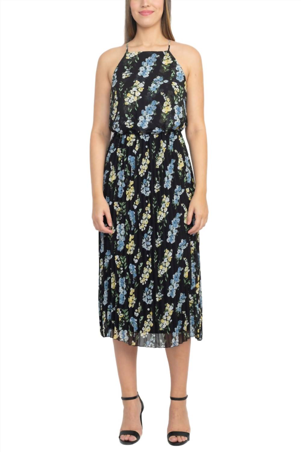 Sam Edelman - Square Neck Elastic Waist Zipper Back Pleated Dress