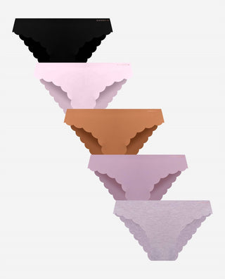 Danskin - Women's 5-pack Laser Bikini Underwear With Scallop Edge