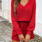 Supreme Fashion - Solid V-neck Elastic Waist Mini Dress
