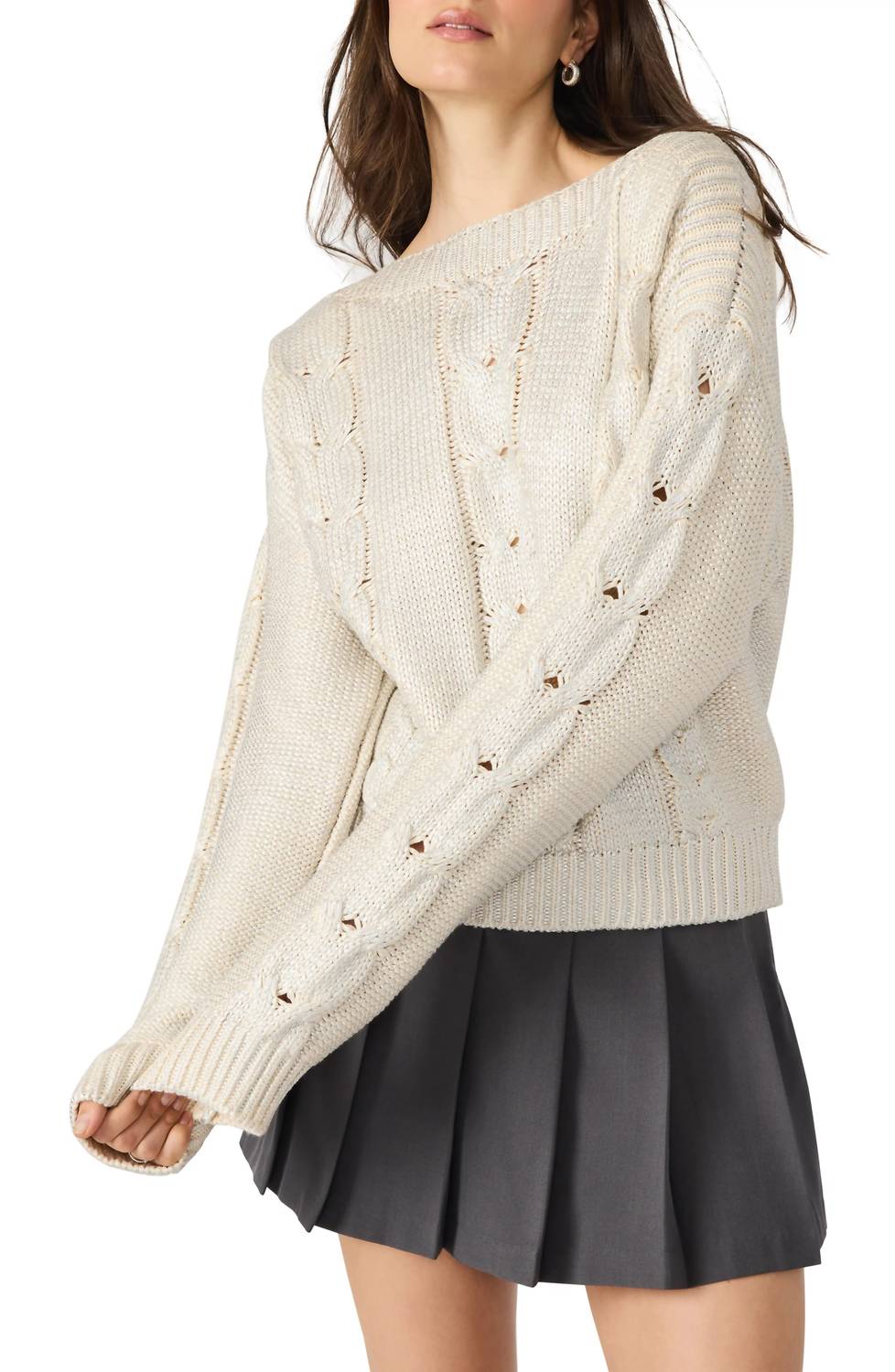 Steve Madden - Debbi Cable Cotton Boat Neck Sweater