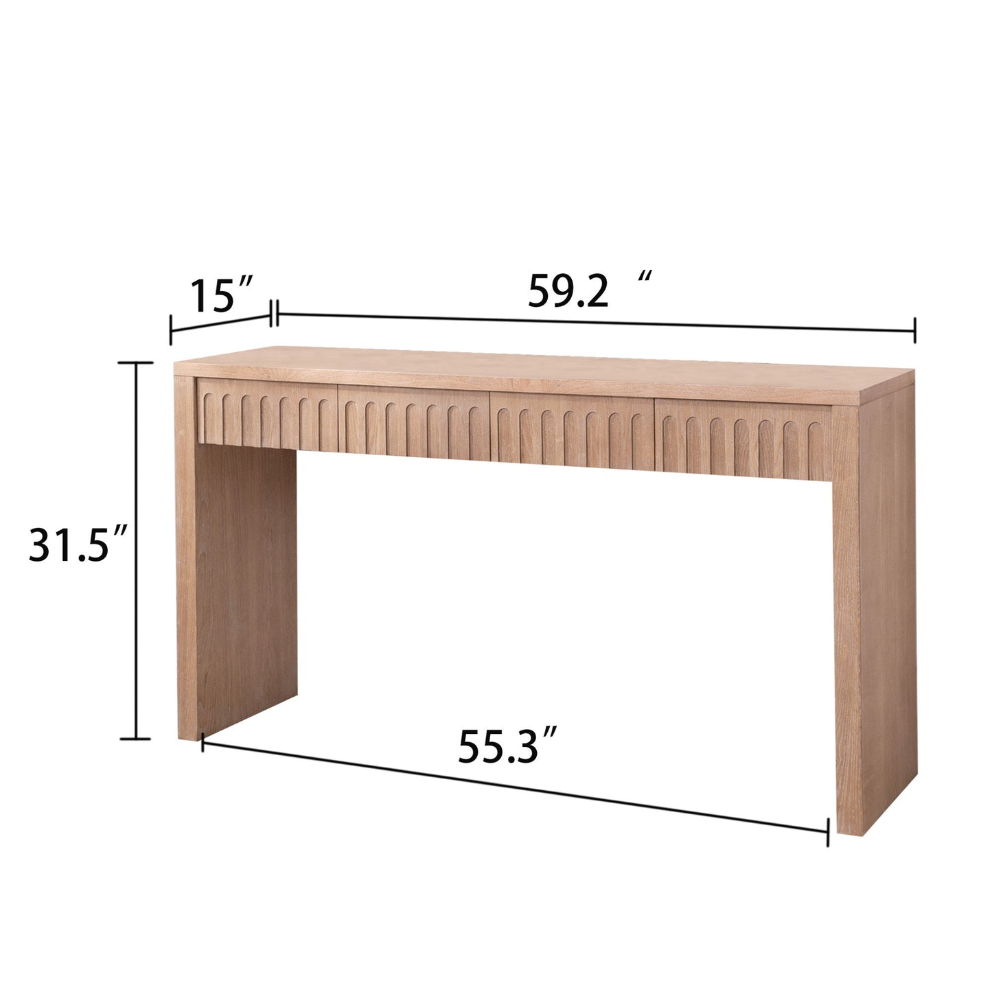 Modern Console Table with 4 Drawers – 59.2" Entryway Table in Natural Wood Finish