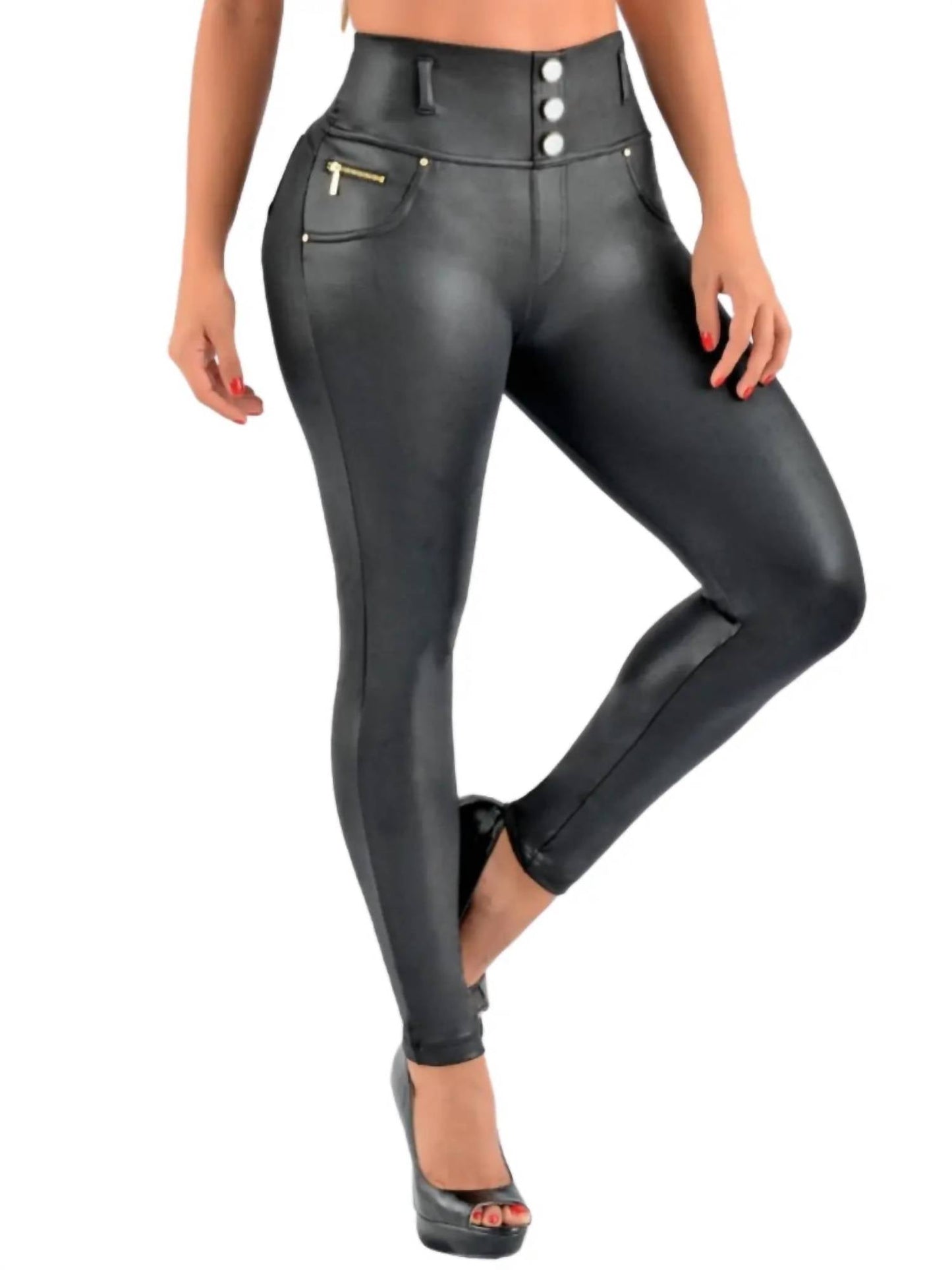 Siluets - Leather Look Shapewear Dress Pants – Butt Lift, Cellulite Control & Flawless Silhouette