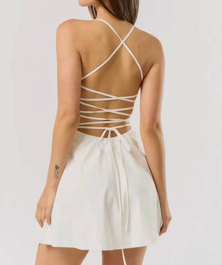 Blue Blush - Bailey Lace Up Back Mini Dress