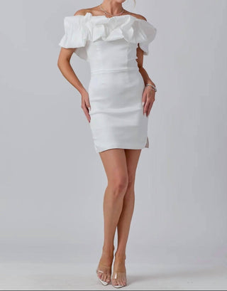 Baby Pink - Off The Shoulder Big Ruffle Mini Dress