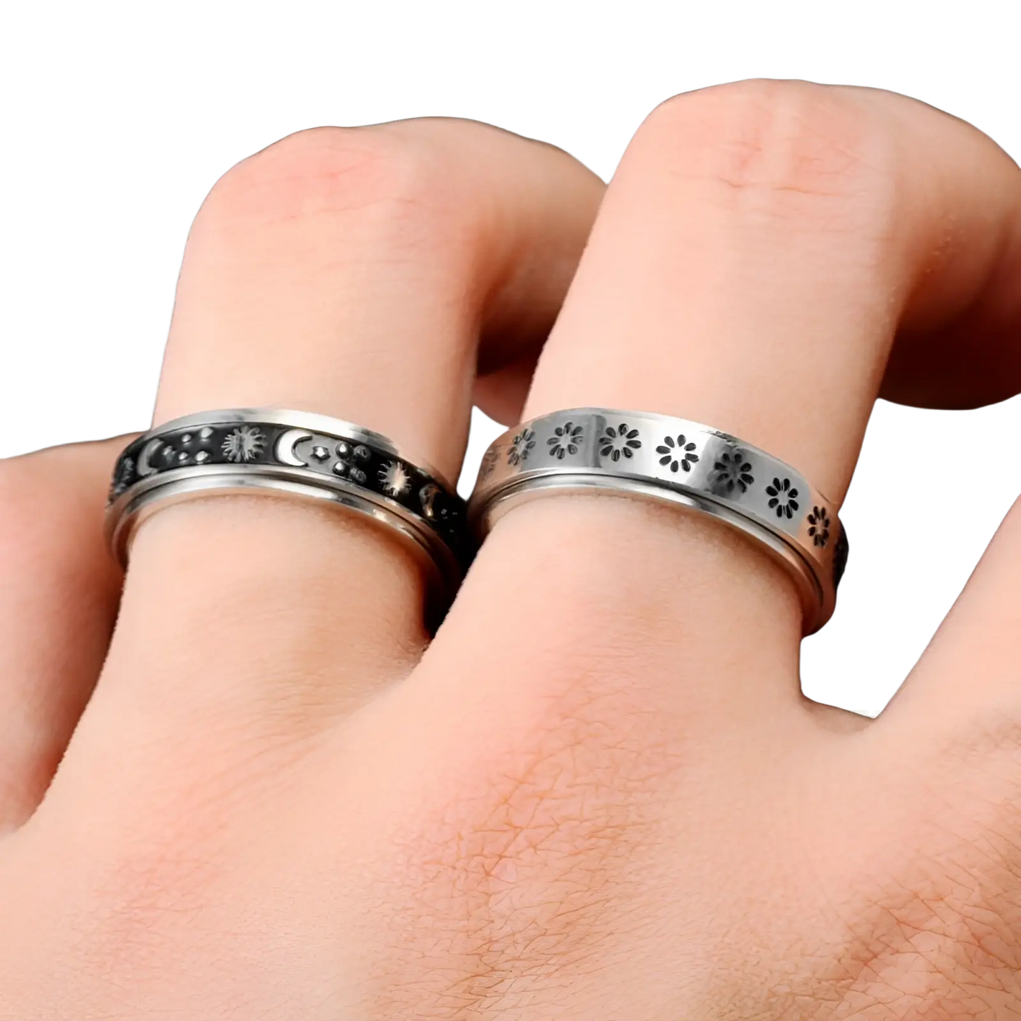 Celestial Stainless Steel Anxiety Spinner Ring Set