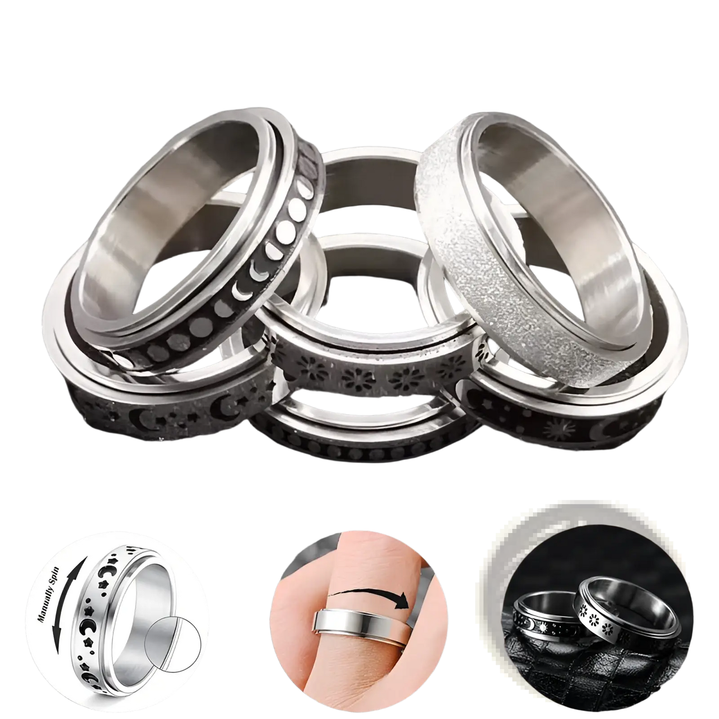 Celestial Stainless Steel Anxiety Spinner Ring Set