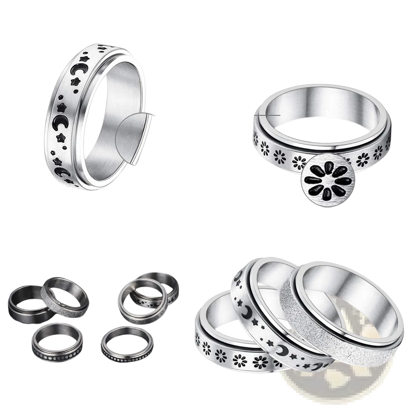 Celestial Stainless Steel Anxiety Spinner Ring Set