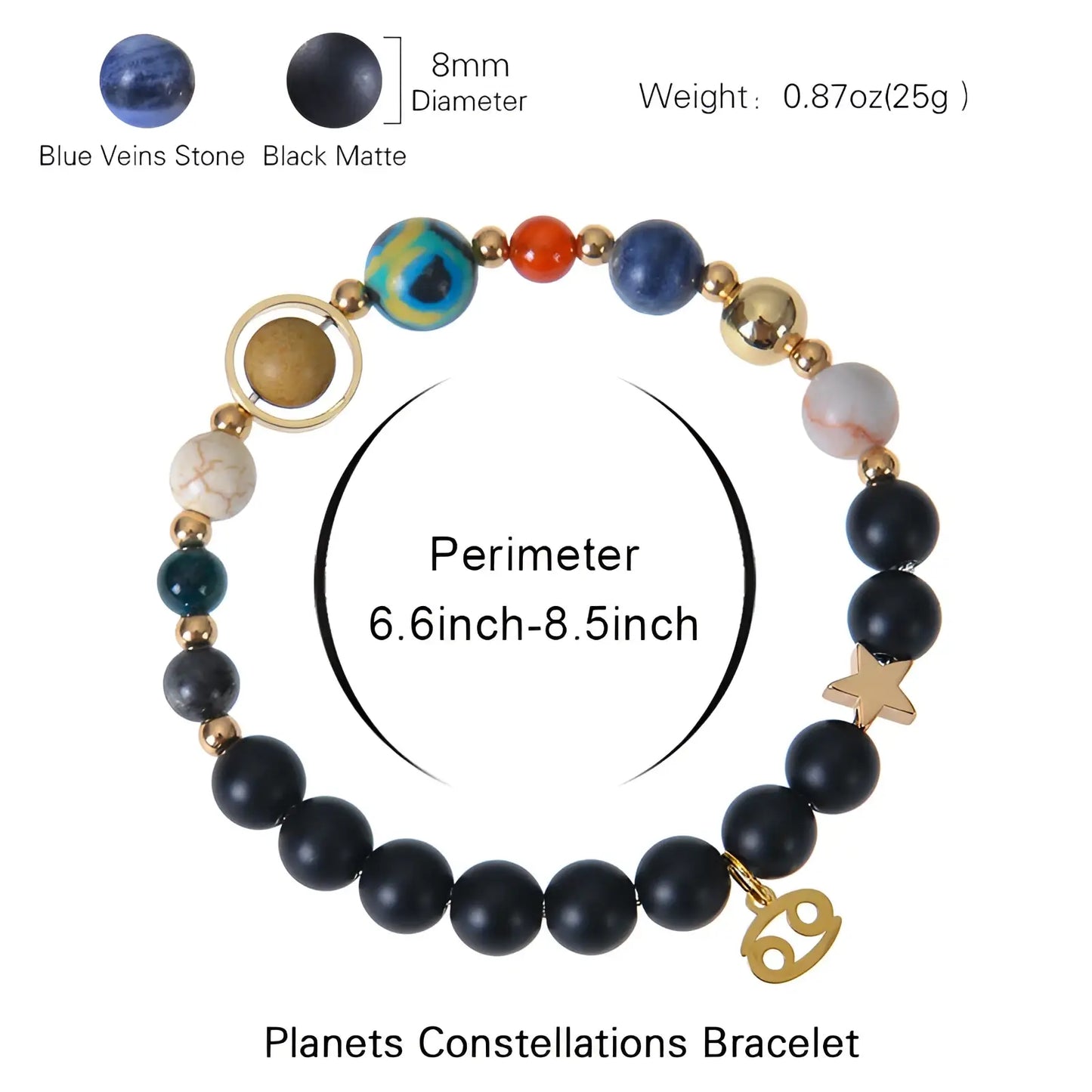 Celestial Zodiac Planet Matte Stone Beaded Bracelet