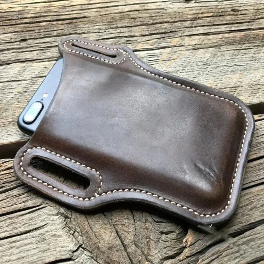 Brown Pu Leather Phone Holster with Belt Loop and Card Slots