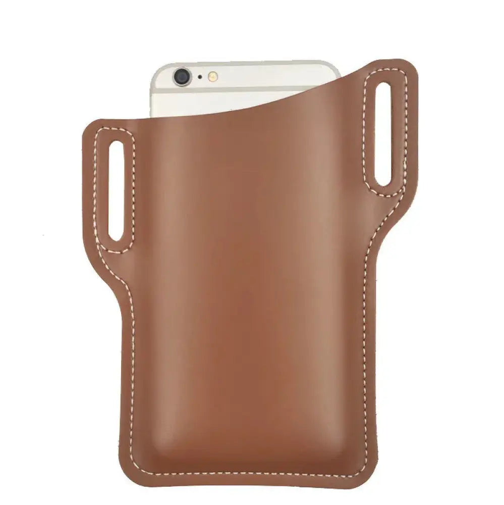 Brown Pu Leather Phone Holster with Belt Loop and Card Slots