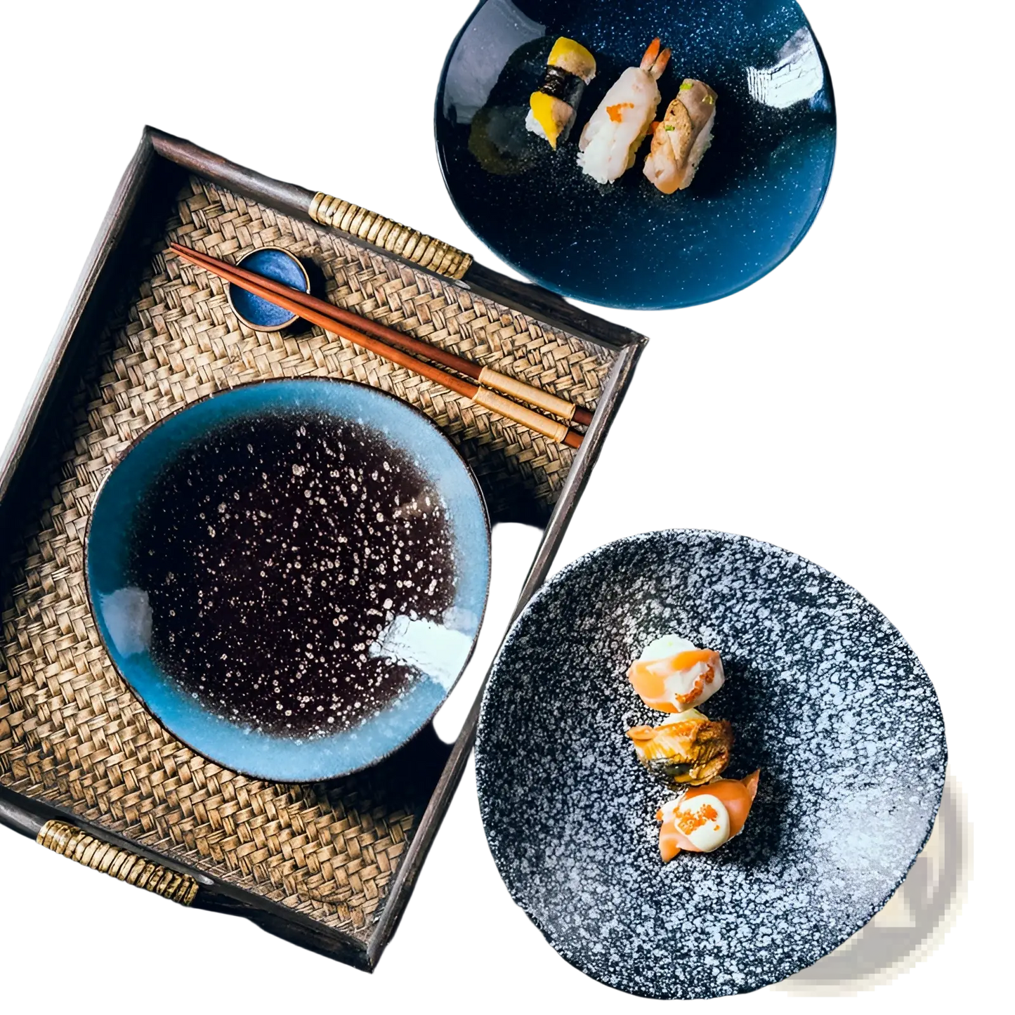 Ceramic Blue Speckled Nordic Round Corner Fillet Plate