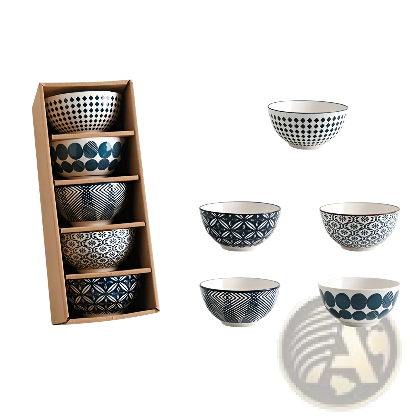 Ceramic Bowl Set 5 Piece Japanese Floral Porcelain