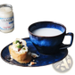 Ceramic Coffee Mug and Saucer Set in Deep Blue Glaze