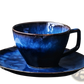 Ceramic Coffee Mug and Saucer Set in Deep Blue Glaze