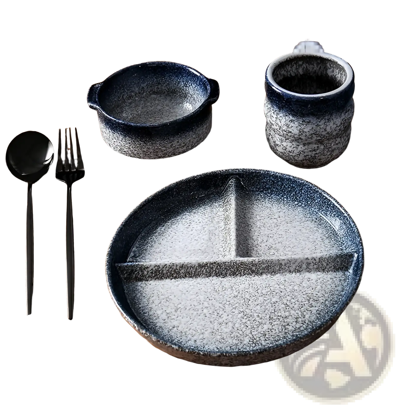 Ceramic Divided Dinner Plate Set with Speckled Glaze
