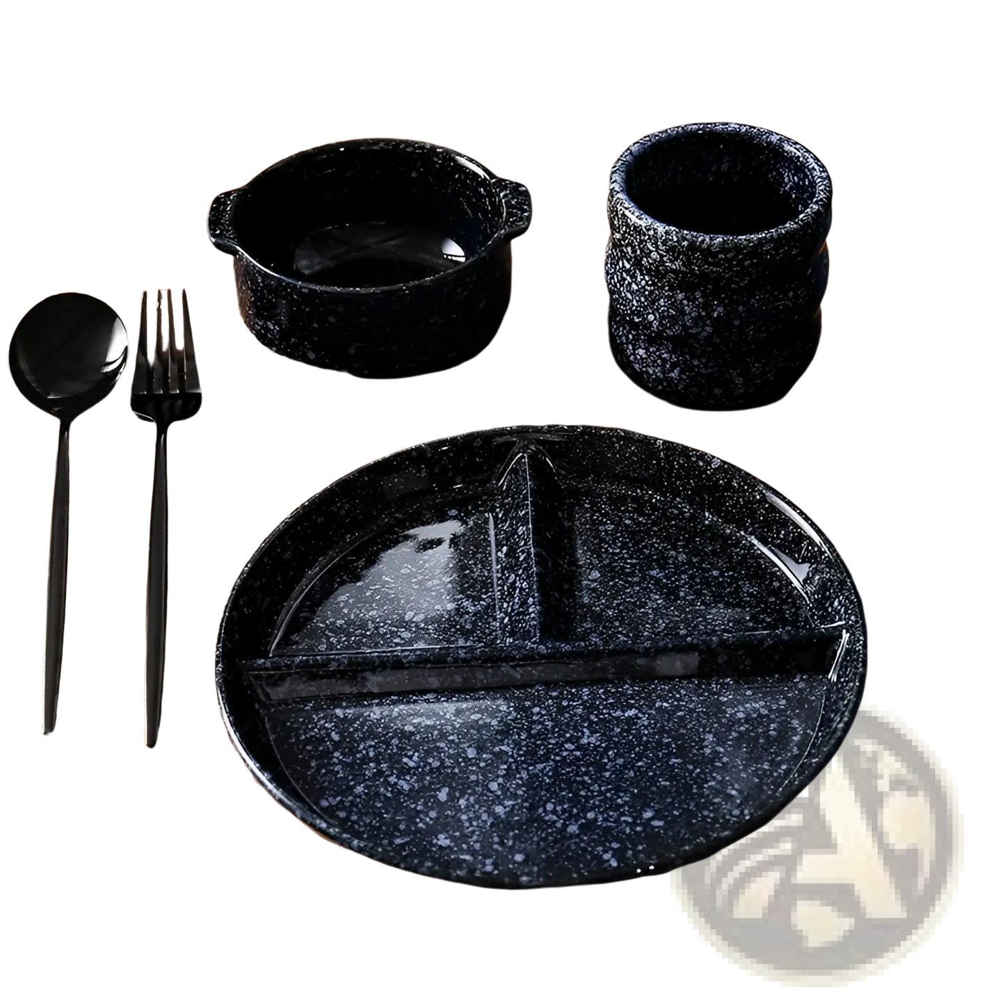 Ceramic Divided Dinner Plate Set with Speckled Glaze