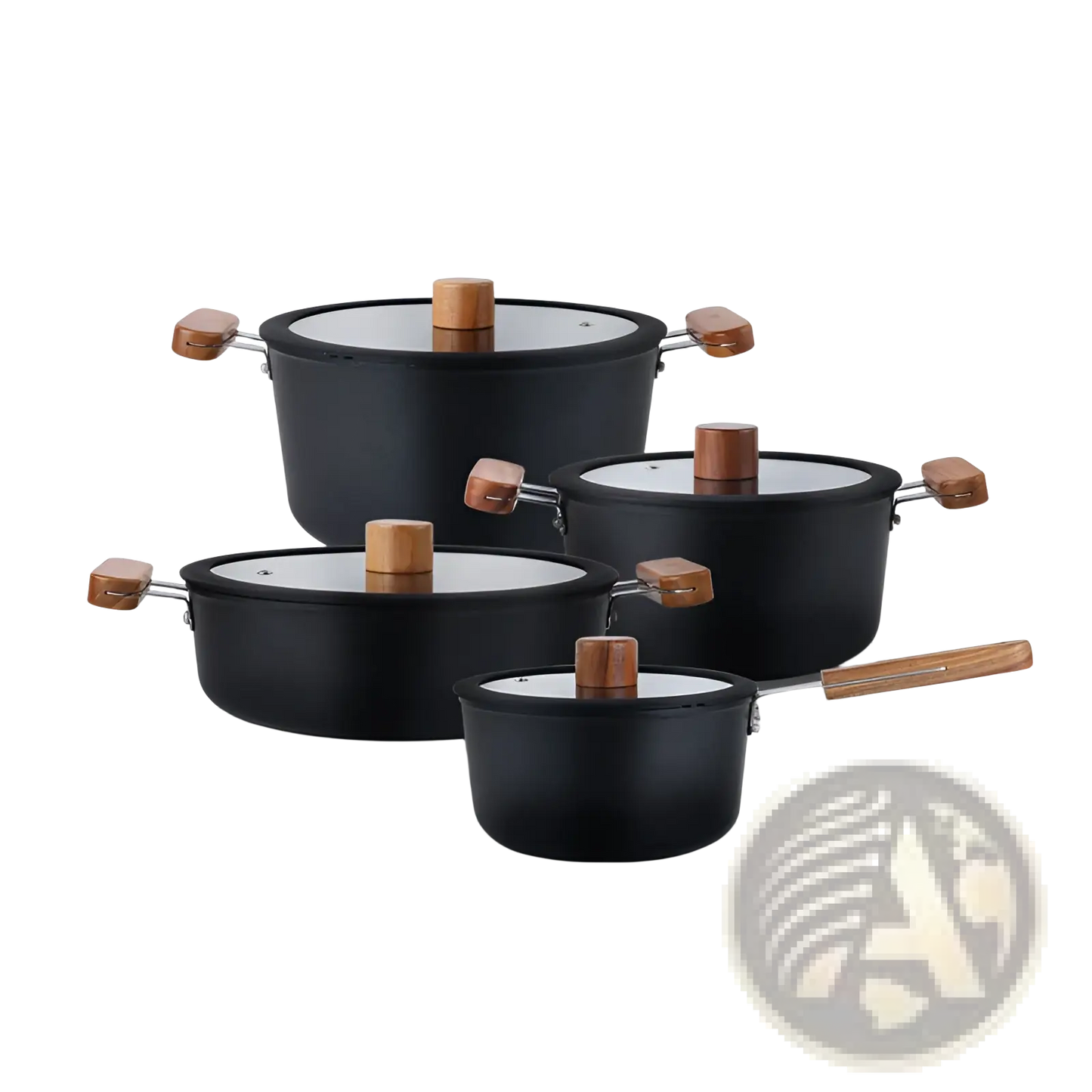 Ceramic Non Stick Pot Set with Wooden Handles