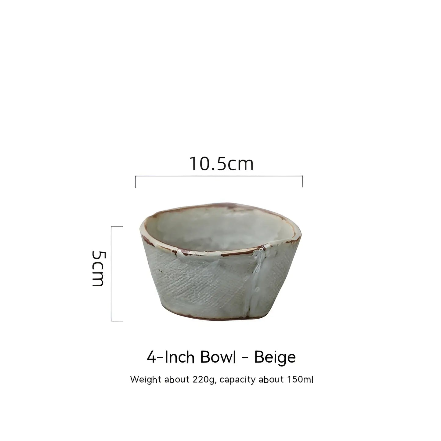 Ceramic Rice Bowl Retro Handcrafted Textured Soup Bowl