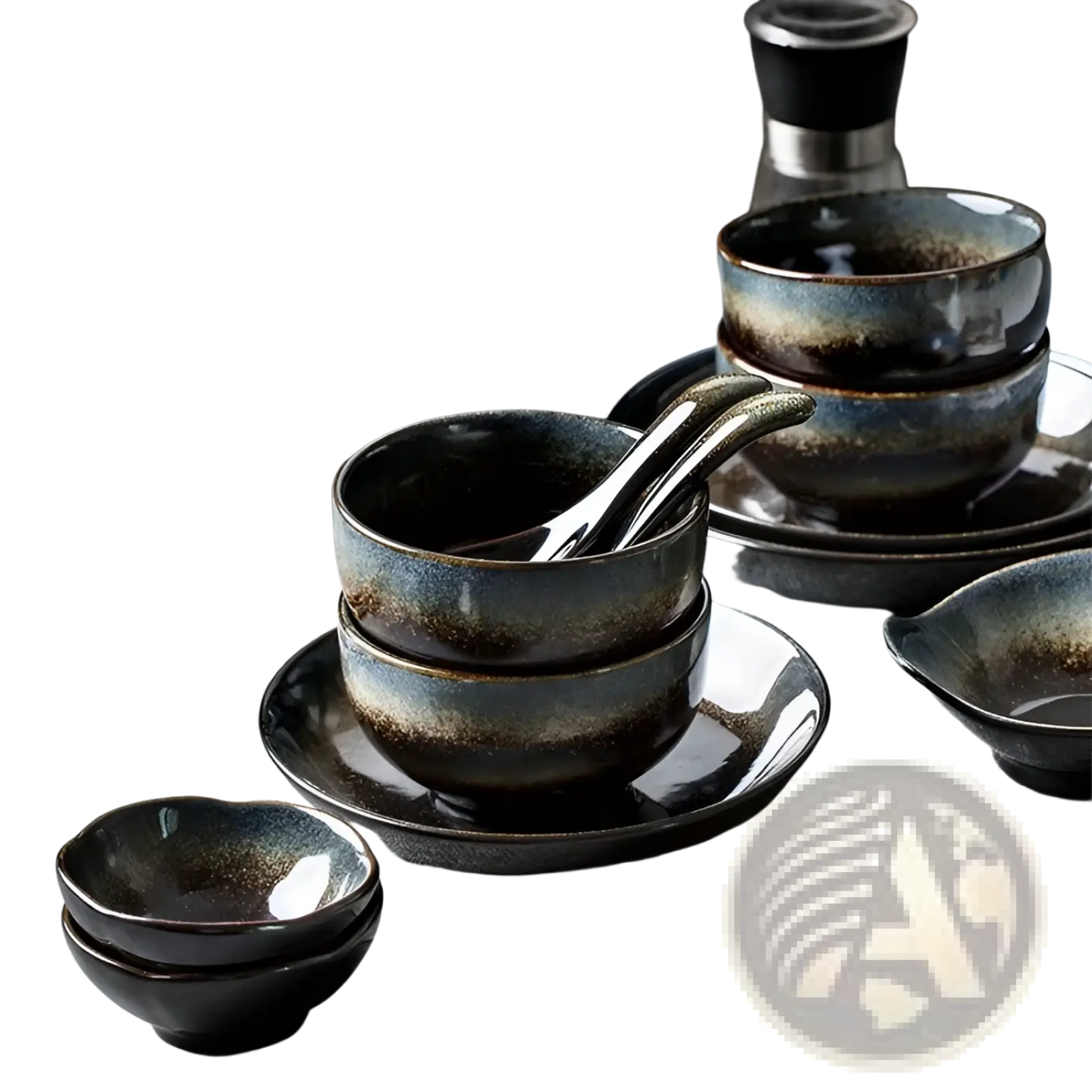 Ceramic Tableware Set Black and Gold Kiln Glaze Porcelain