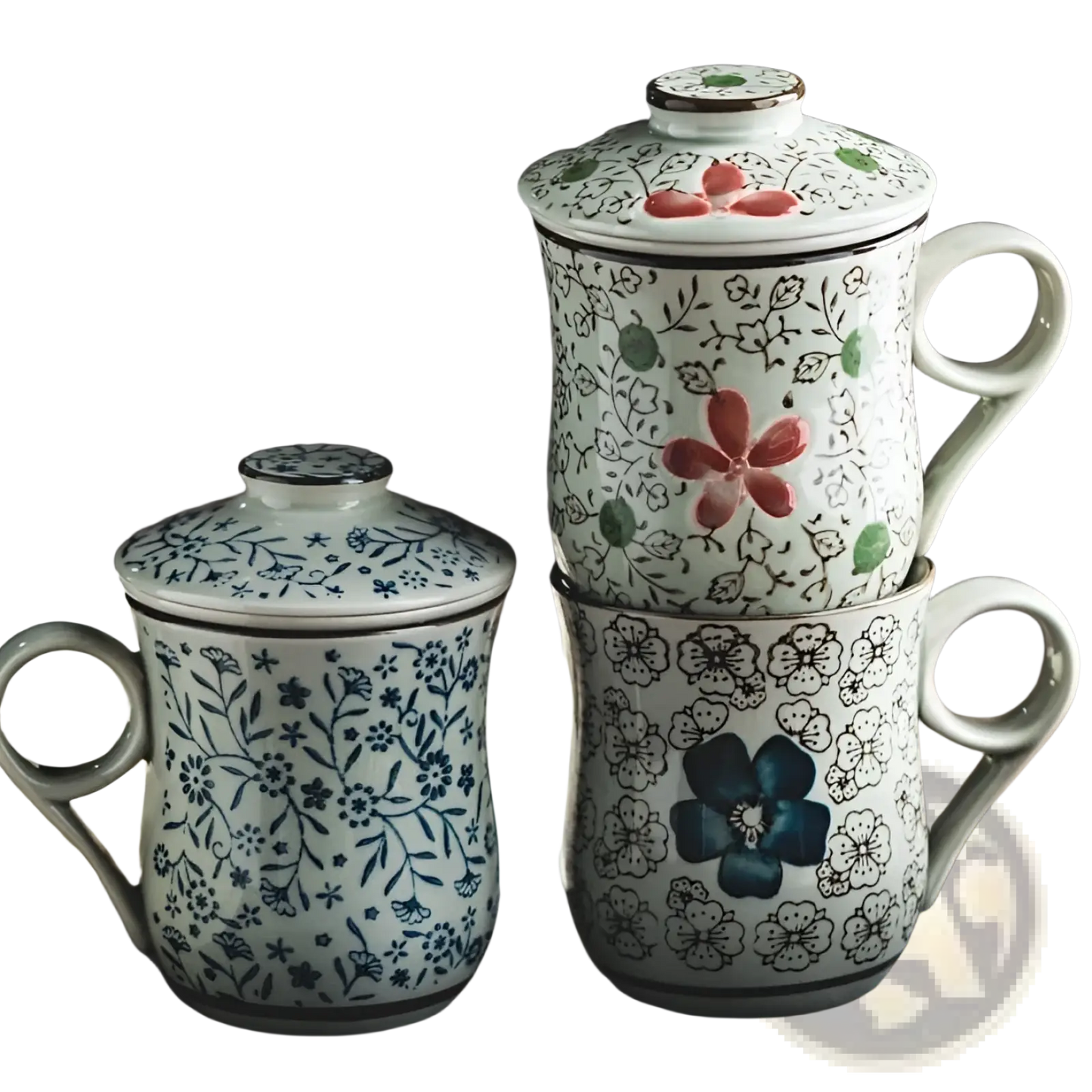 Ceramic Tea Mug with Infuser and Lid Floral 300ml