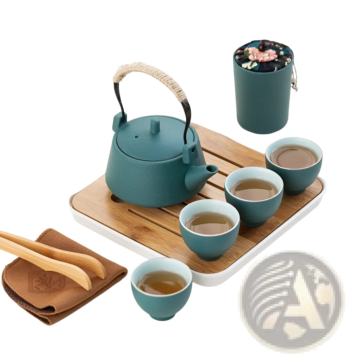 Ceramic Travel Tea Set with Bamboo Tray and Case