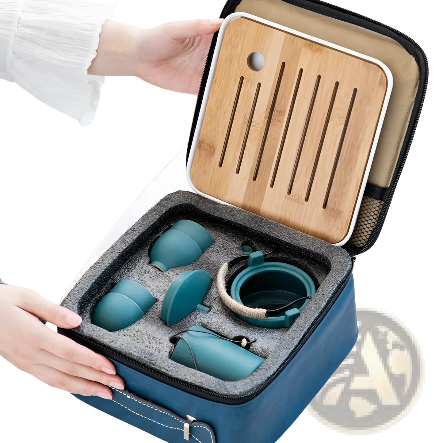 Ceramic Travel Tea Set with Bamboo Tray and Case