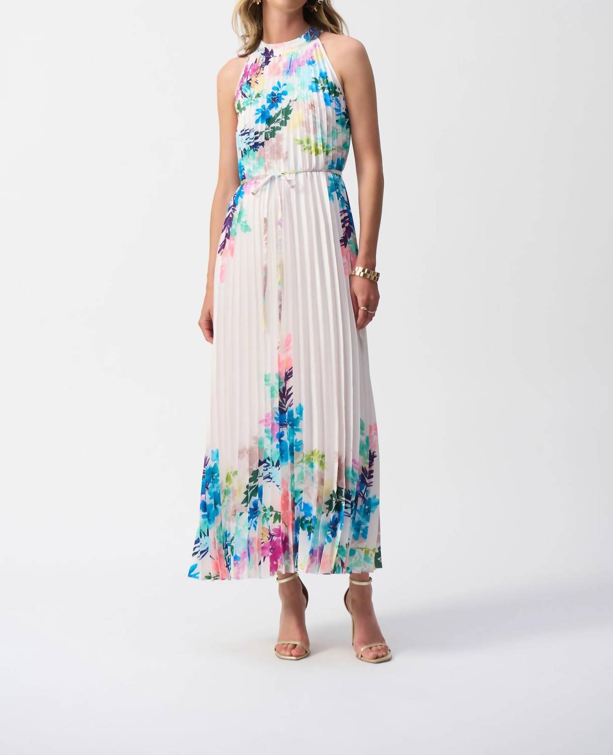 Joseph Ribkoff - Floral Pleated Satin Maxi Dress