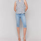 Charlie B - Ruffle Collar Geometric Pattern Blouse