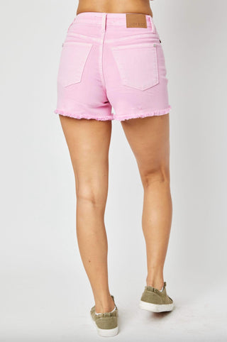 Judy Blue - Mid Rise Garment Dyed Fray Hem Shorts