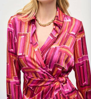 Joseph Ribkoff - Satin Geometric Print Wrap Dress