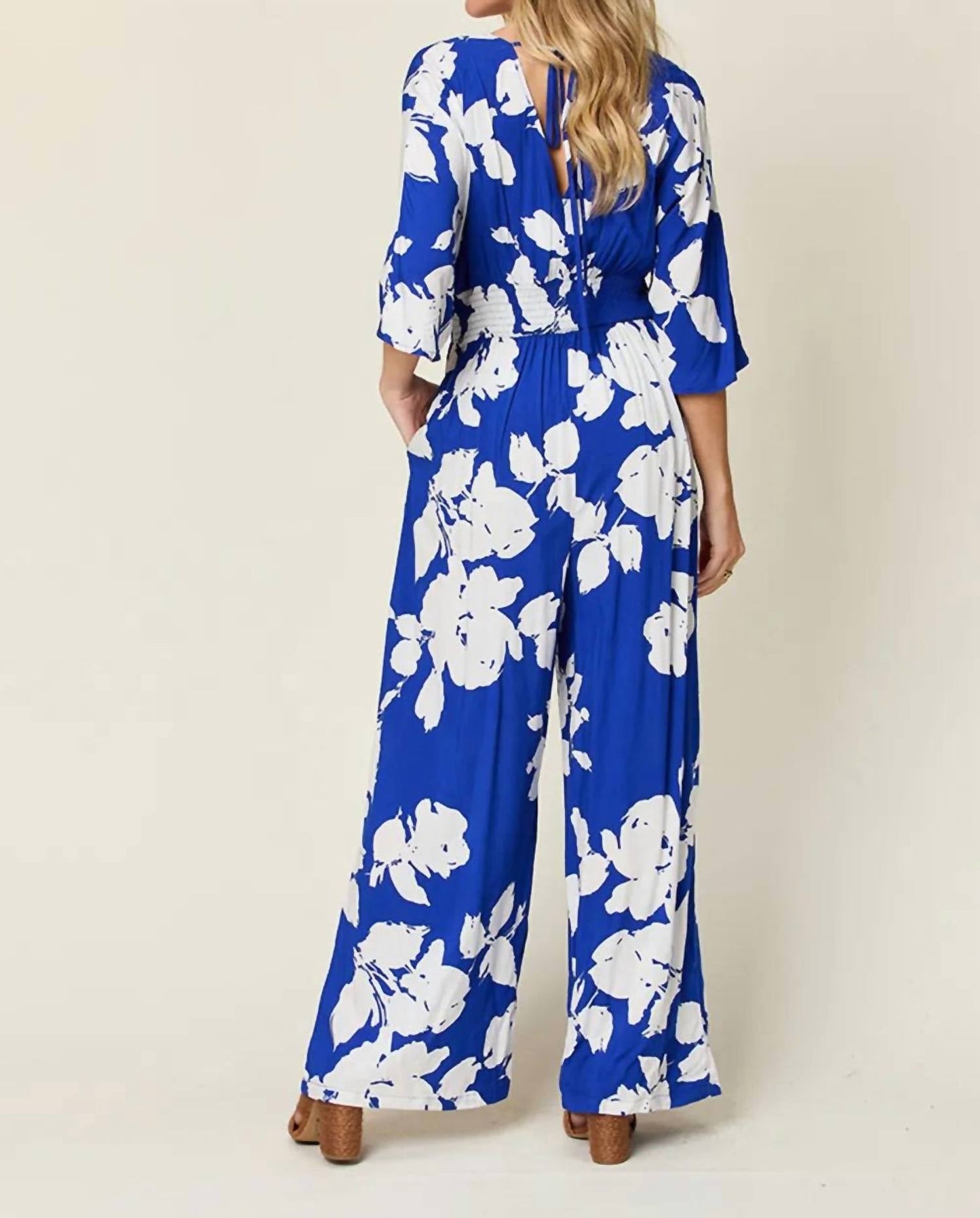 Double Take - Full Size Printed Tie Back Wide Leg Jumpsuit