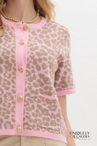 Entro - Carynn Animal Print Short-sleeve Knit Cardigan