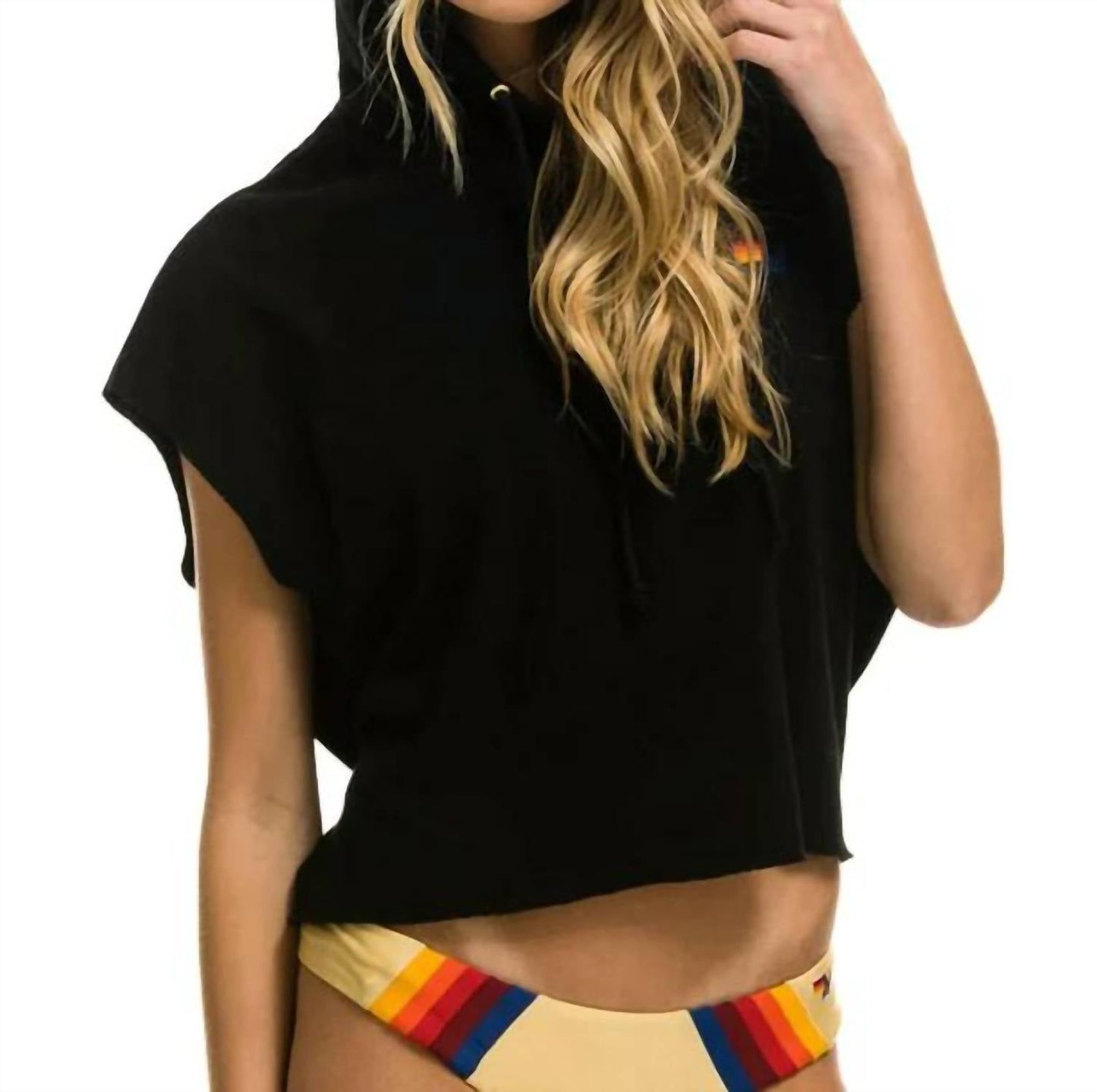 Aviator Nation - Logo Embroidery Sleeveless Crop Hoodie