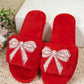 1 The Woman - Women's Plush Rhinestone Bow Slippers