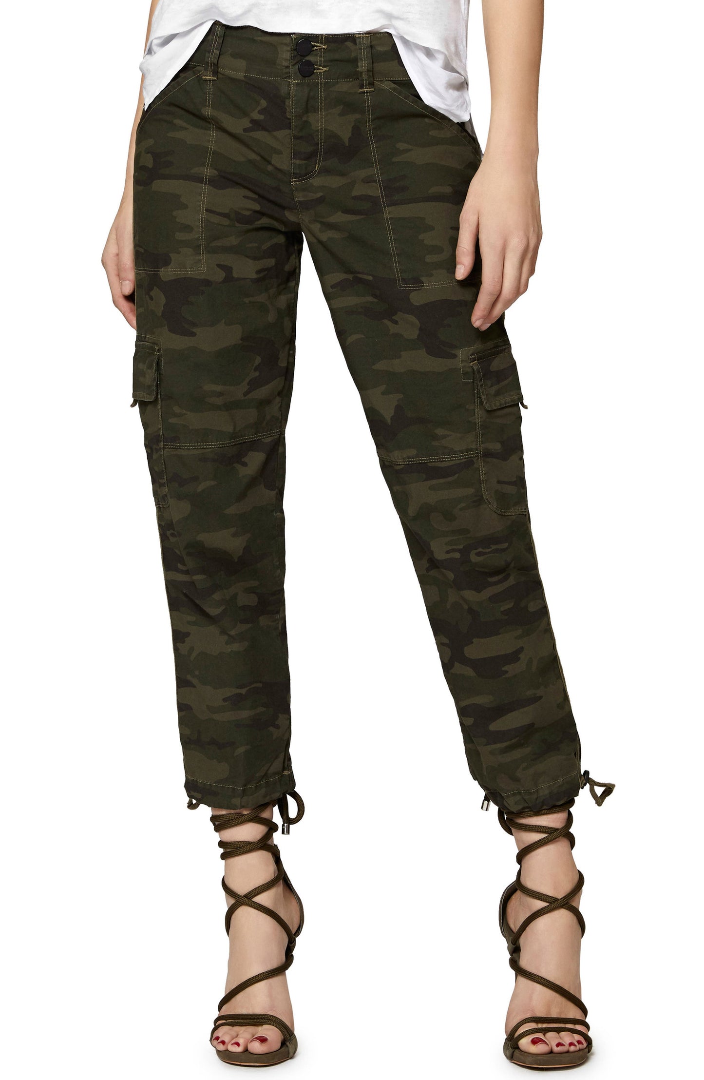 Women's Sanctuary Terrain Linen Crop Cargo Pants, Size 30 - Green