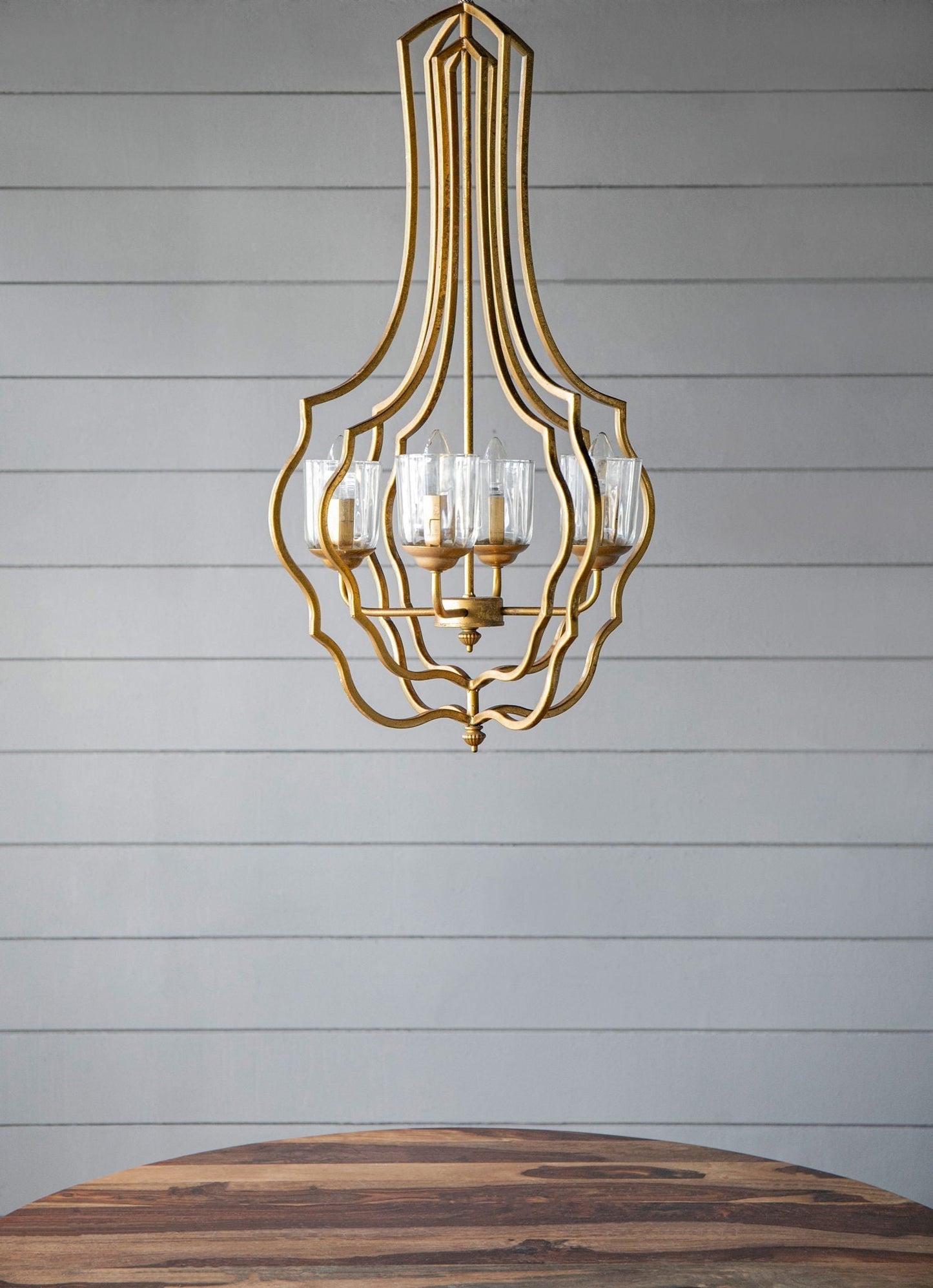 4 Light Metal Chandelier with Adjustable Chain - Gold
