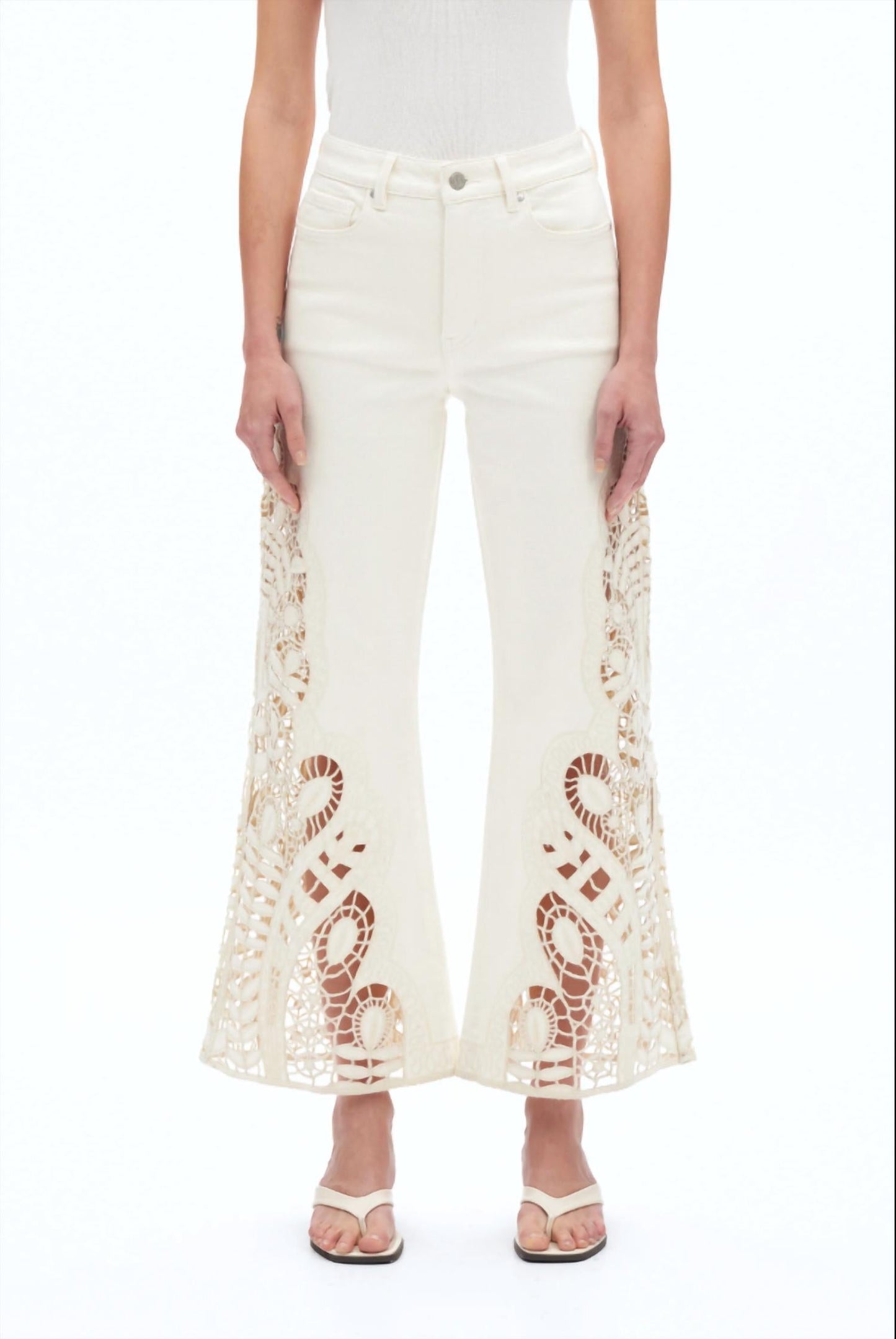 Bayeas - Embroidered High Rise Wide Leg Pants