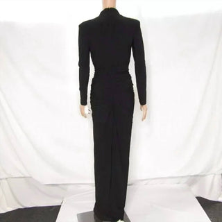 Betsy & Adam - Women's Stretch Ruched High Neck Long Gown