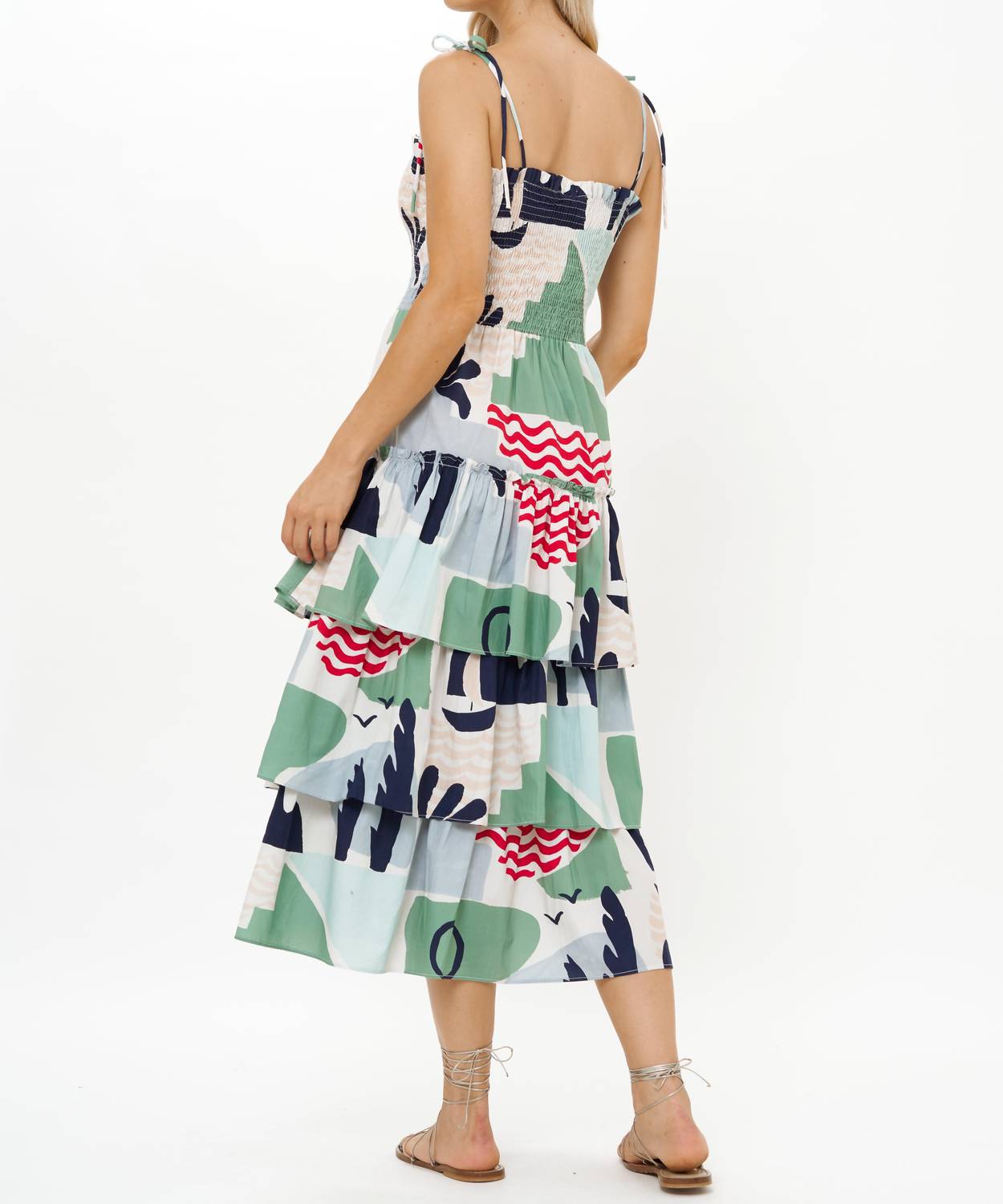 Oliphant - Smocked Tie Strap Ruffle Midi Dress