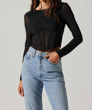 Astr - Kezia Long Sleeve Mesh Corset Top