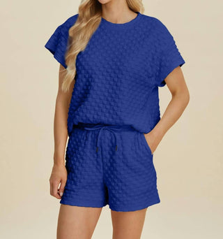 Double Take - Sleek Texture T-Shirt and Shorts Set