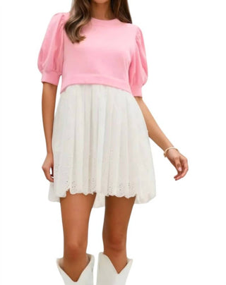 Entro - Brenda Two-Tone Pleated Eyelet Mini Dress