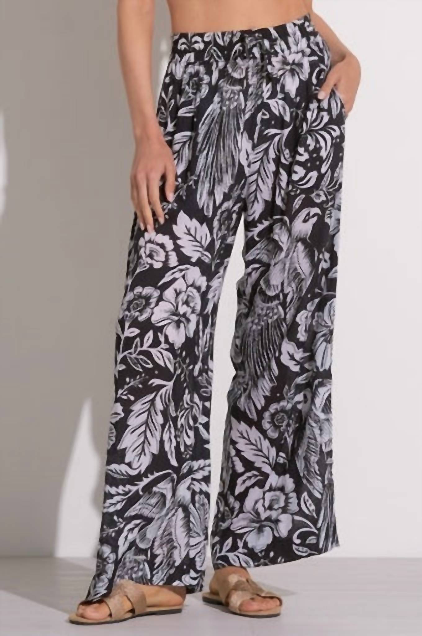 Elan - Floral Cascade Flowy Wide Leg Pants
